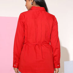 Charming Red Cotton Embroidered Shirt