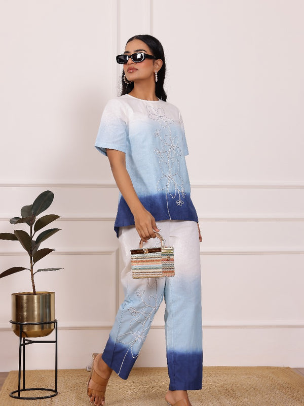 Ombre Blue Cotton Co-ord Sets