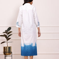 Blue Embroidered Cotton Midi Dress