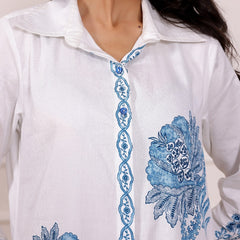 Blue Embroidered Cotton Midi Dress