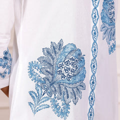 Blue Embroidered Cotton Midi Dress