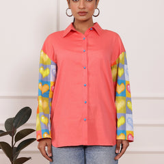 Peach Heart Print Poplin Cotton Shirt