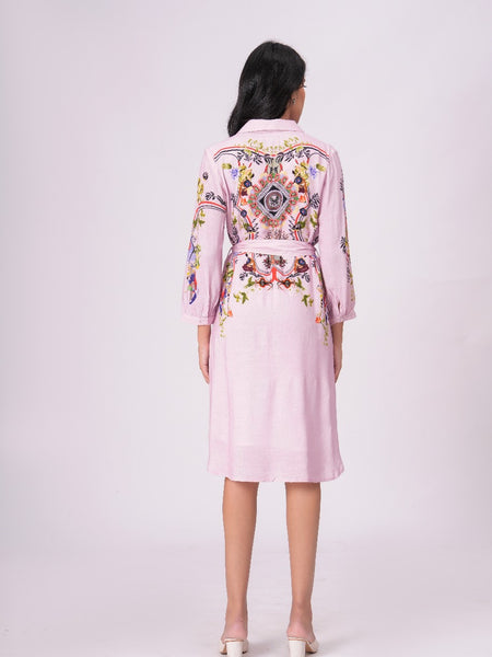Lilac Love Embroidered Mini Shirt Dress