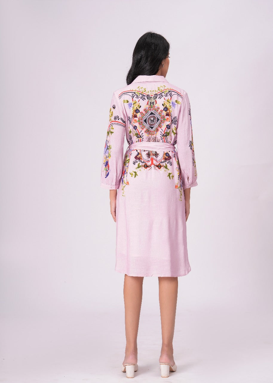 Lilac Love Embroidered Mini Shirt Dress