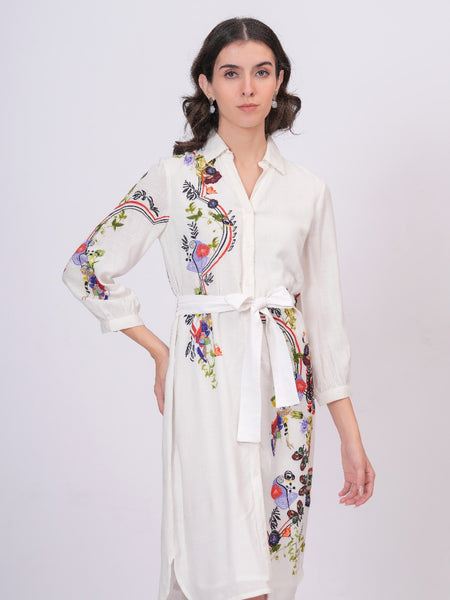 Lily White Embroidered Mini Shirt Dress