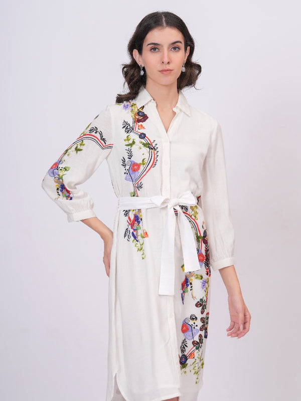 Lily White Embroidered Mini Shirt Dress