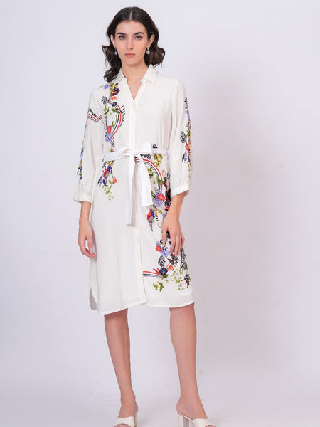 Lily White Embroidered Mini Shirt Dress