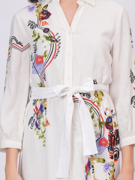 Lily White Embroidered Mini Shirt Dress