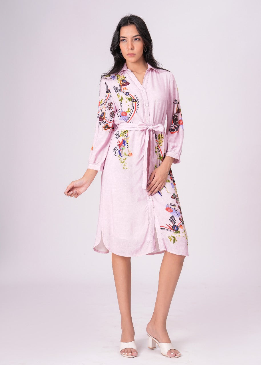 Lilac Love Embroidered Mini Shirt Dress