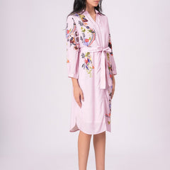 Lilac Love Embroidered Mini Shirt Dress