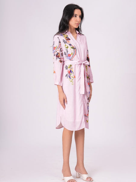 Lilac Love Embroidered Mini Shirt Dress