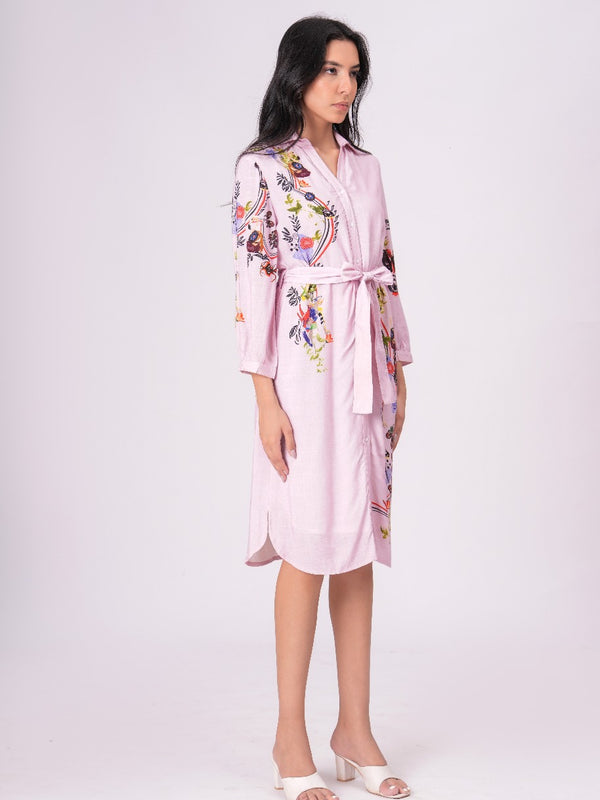 Lilac Love Embroidered Mini Shirt Dress