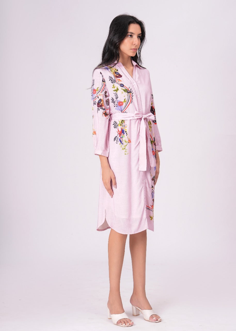 Lilac Love Embroidered Mini Shirt Dress