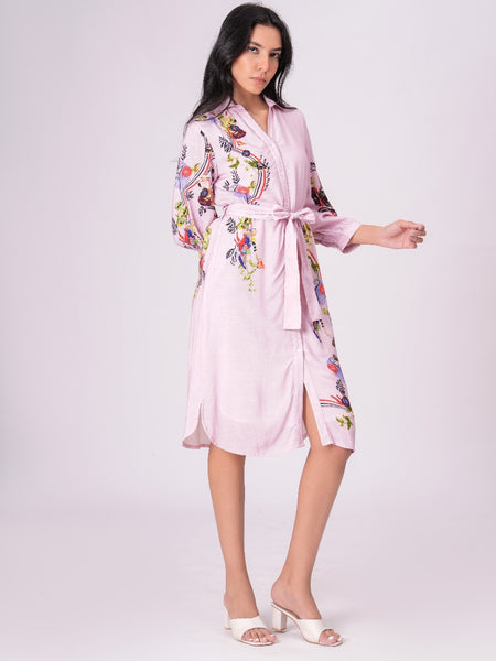 Lilac Love Embroidered Mini Shirt Dress
