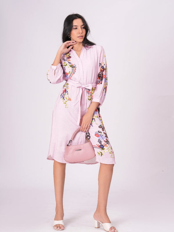 Lilac Love Embroidered Mini Shirt Dress