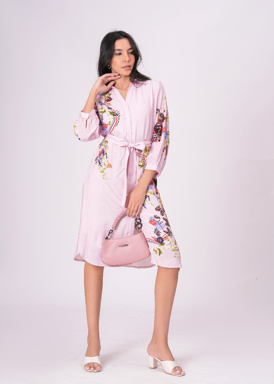 Lilac Love Embroidered Mini Shirt Dress
