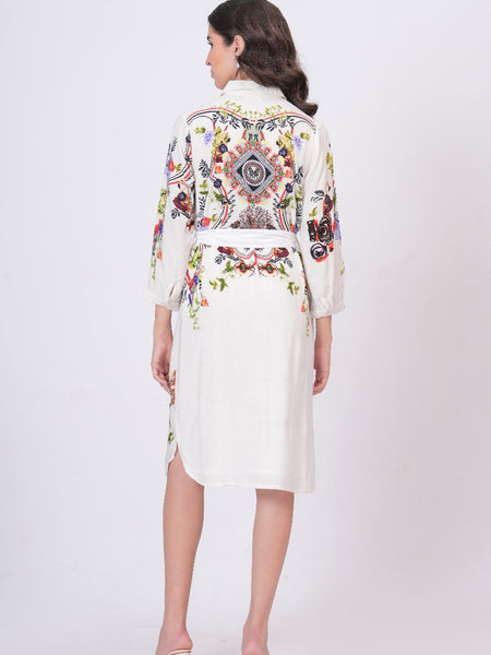Lily White Embroidered Mini Shirt Dress