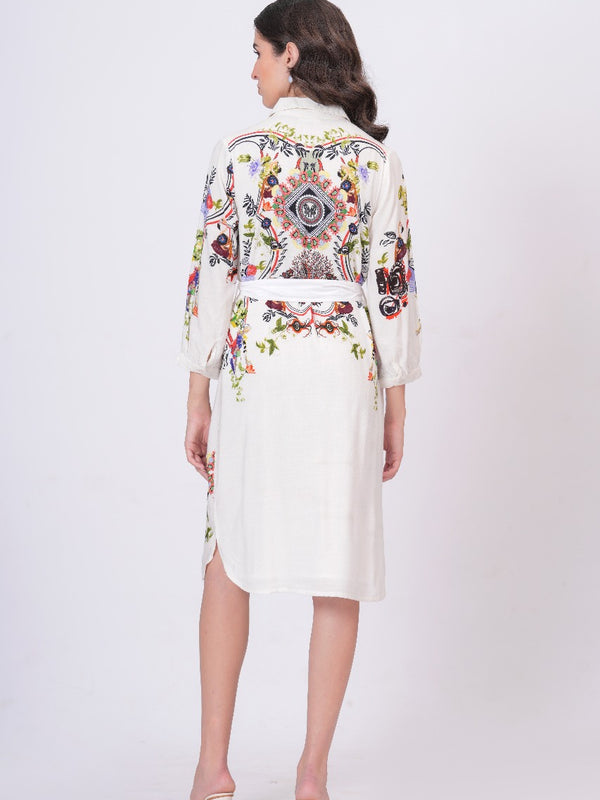 Lily White Embroidered Mini Shirt Dress