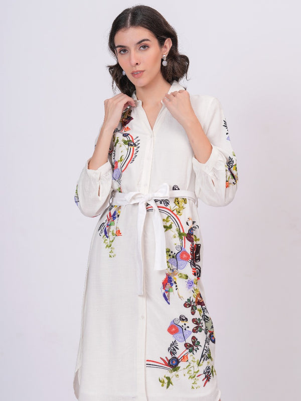 Lily White Embroidered Mini Shirt Dress