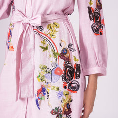 Lilac Love Embroidered Mini Shirt Dress