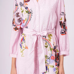 Lilac Love Embroidered Mini Shirt Dress