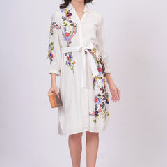 Lily White Embroidered Mini Shirt Dress