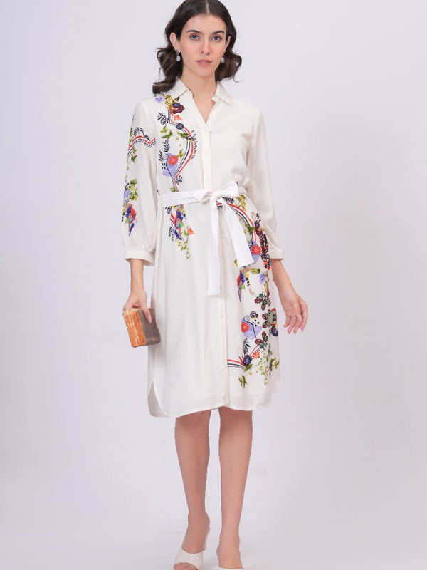 Lily White Embroidered Mini Shirt Dress