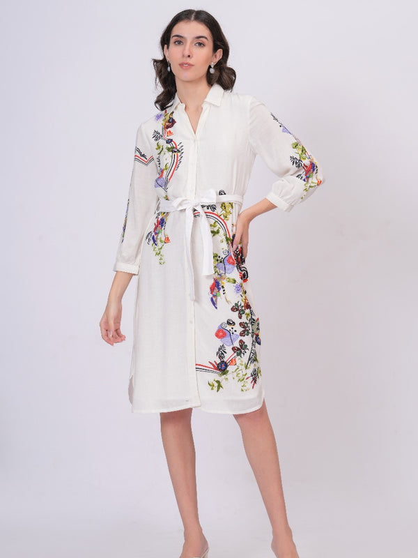 Lily White Embroidered Mini Shirt Dress