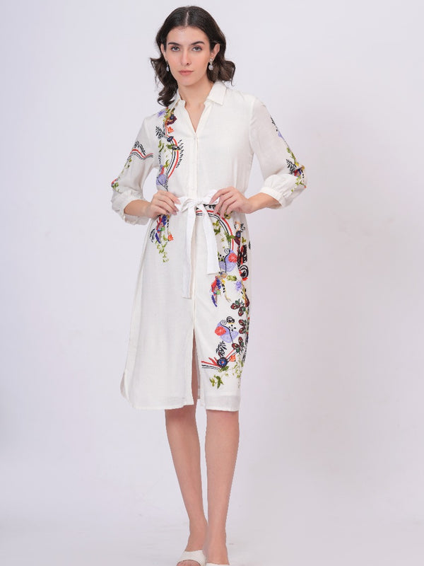 Lily White Embroidered Mini Shirt Dress