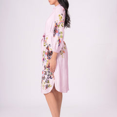 Lilac Love Embroidered Mini Shirt Dress