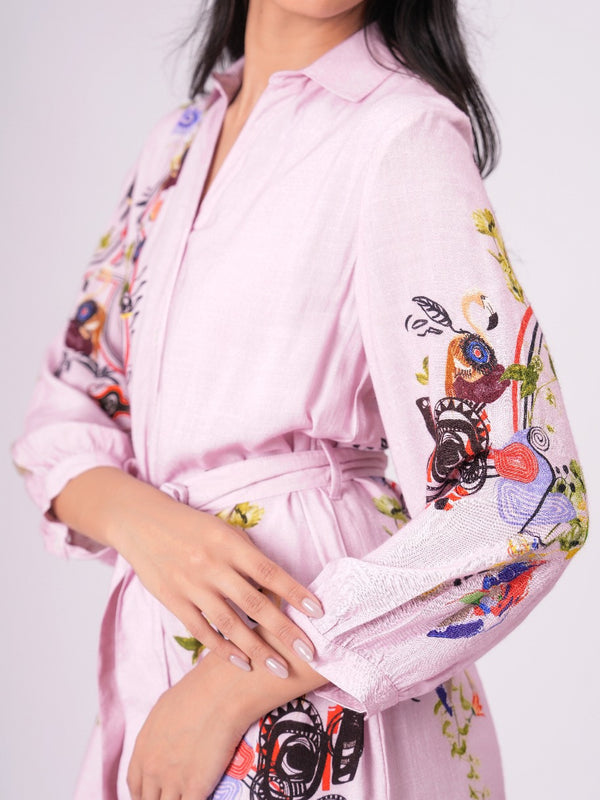 Lilac Love Embroidered Mini Shirt Dress
