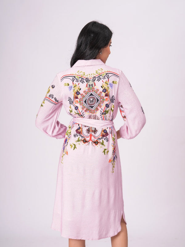 Lilac Love Embroidered Mini Shirt Dress