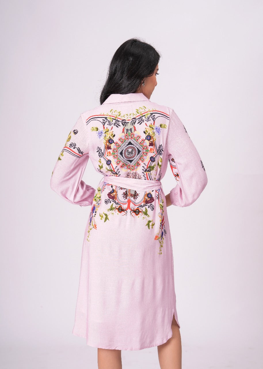Lilac Love Embroidered Mini Shirt Dress
