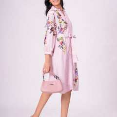 Lilac Love Embroidered Mini Shirt Dress
