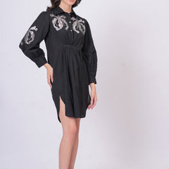 Black Sequins Mini Shirt Dress