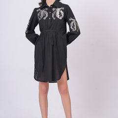 Black Sequins Mini Shirt Dress