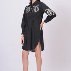 Black Sequins Mini Shirt Dress