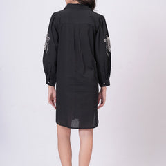 Black Sequins Mini Shirt Dress