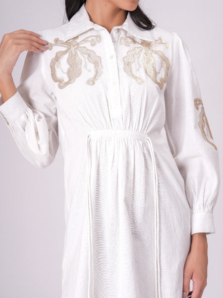 White Sequins Mini Shirt Dress