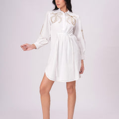 White Sequins Mini Shirt Dress