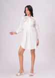 White Sequins Mini Shirt Dress