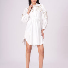 White Sequins Mini Shirt Dress