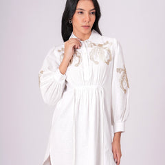 White Sequins Mini Shirt Dress