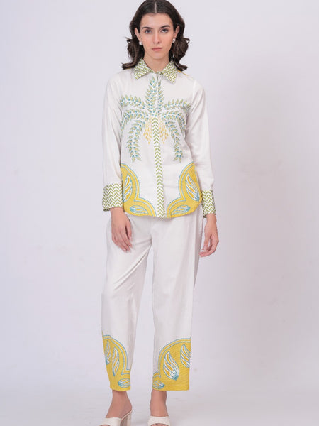 Tropical Palm Printed White Co-ord Set