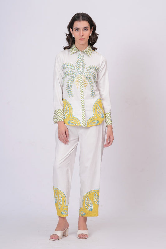 Tropical Palm Printed White Co-ord Set