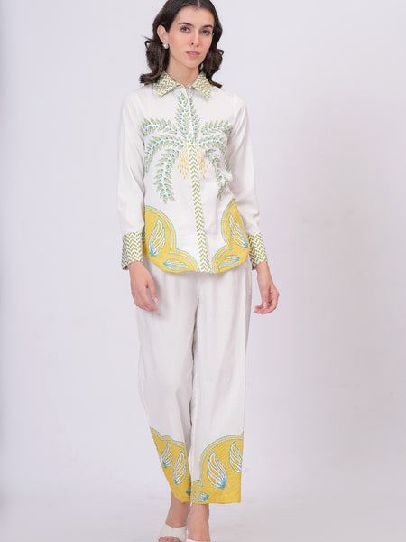 Tropical Palm Printed White Co-ord Set