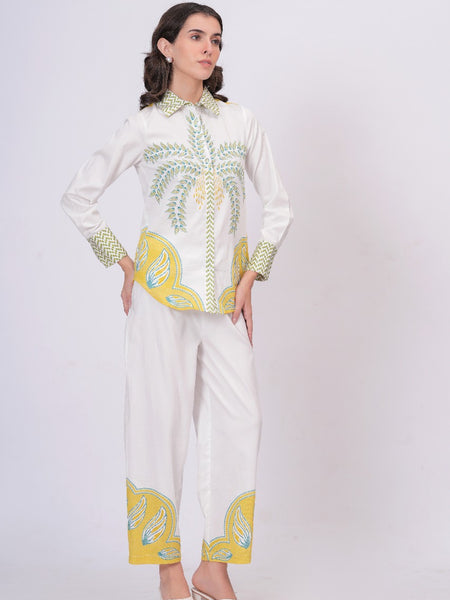 Tropical Palm Printed White Co-ord Set