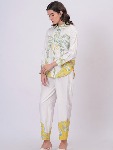 Tropical Palm Printed White Co-ord Set