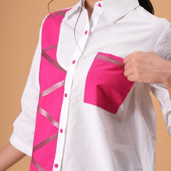 Blush Mosaic White Poplin Patchwork Shirt