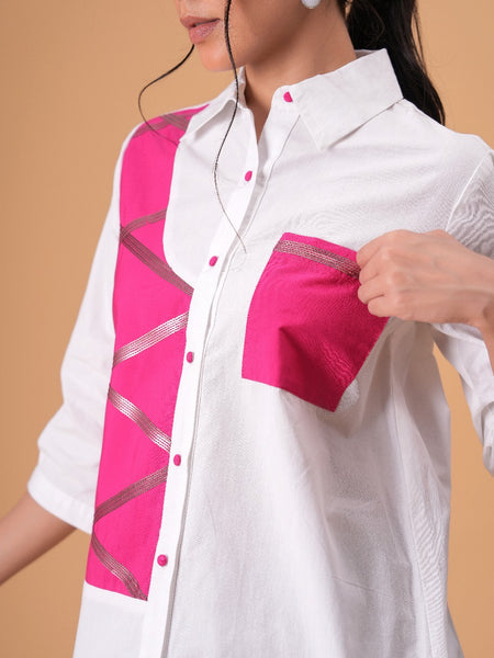Blush Mosaic White Poplin Patchwork Shirt
